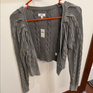 Aerie Olive Cropped Cable Knit Cardigan